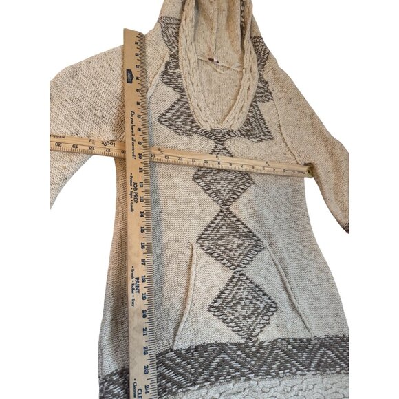Free People Hooded Knit Sweater Size Small With Geometric Pattern Beige/Brown - Picture 3 of 10